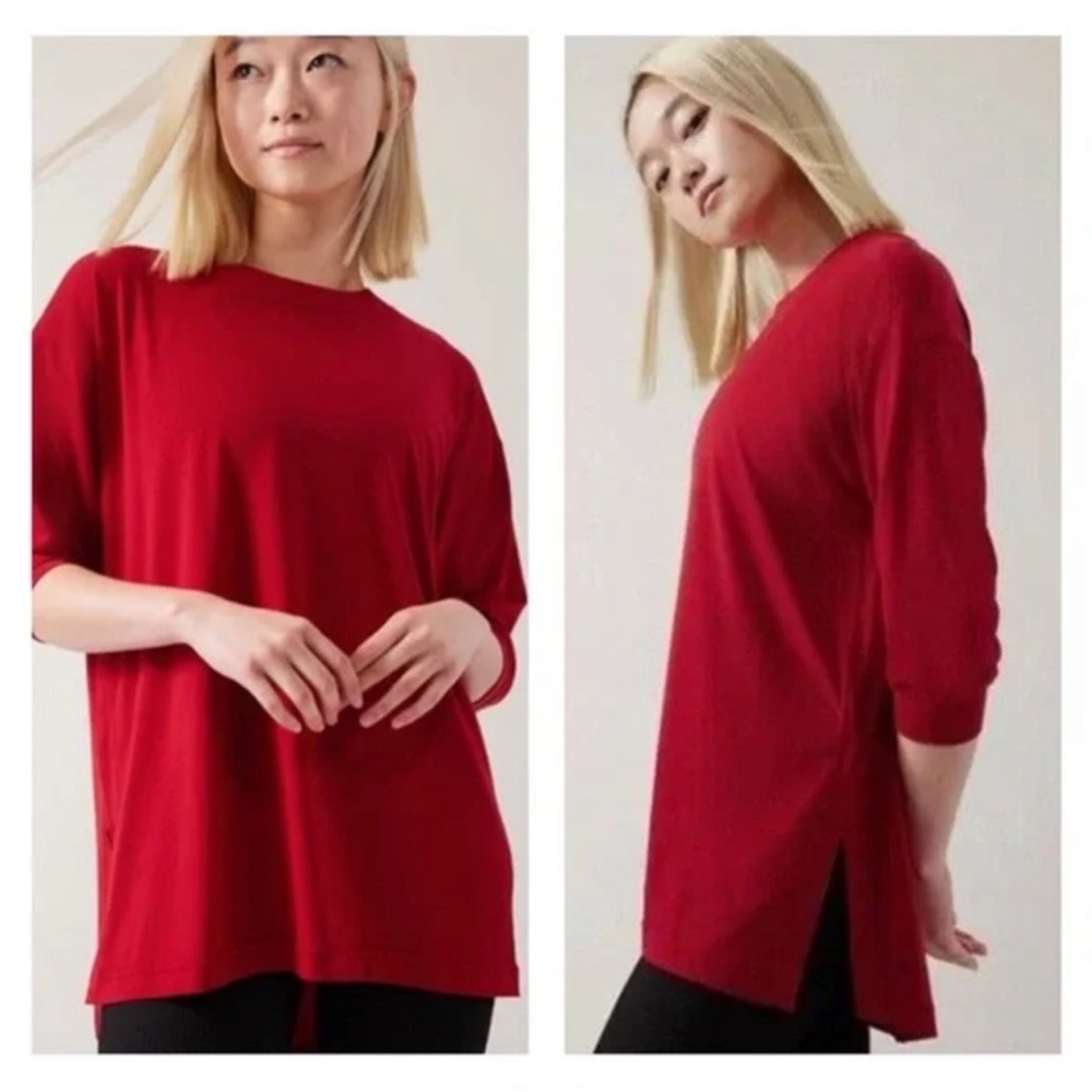 ATHLETA Oversized Tranquility Top 3/4 Sleeve Red Shirt Size S casual comfortable